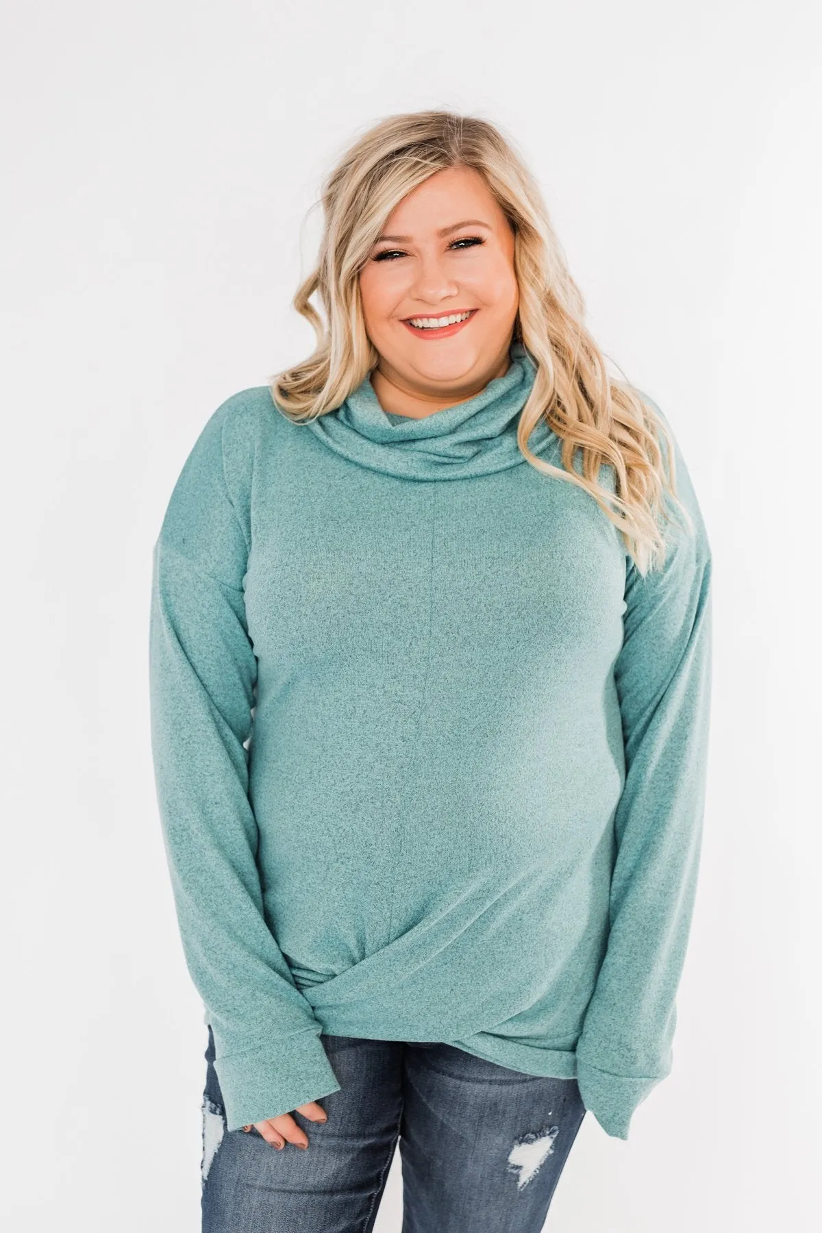Twist of Winter Cowl Neck Top- Light Blue
