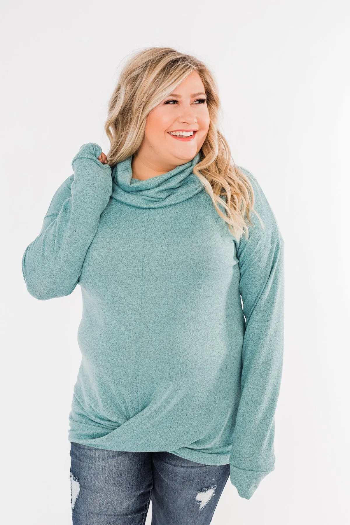Twist of Winter Cowl Neck Top- Light Blue