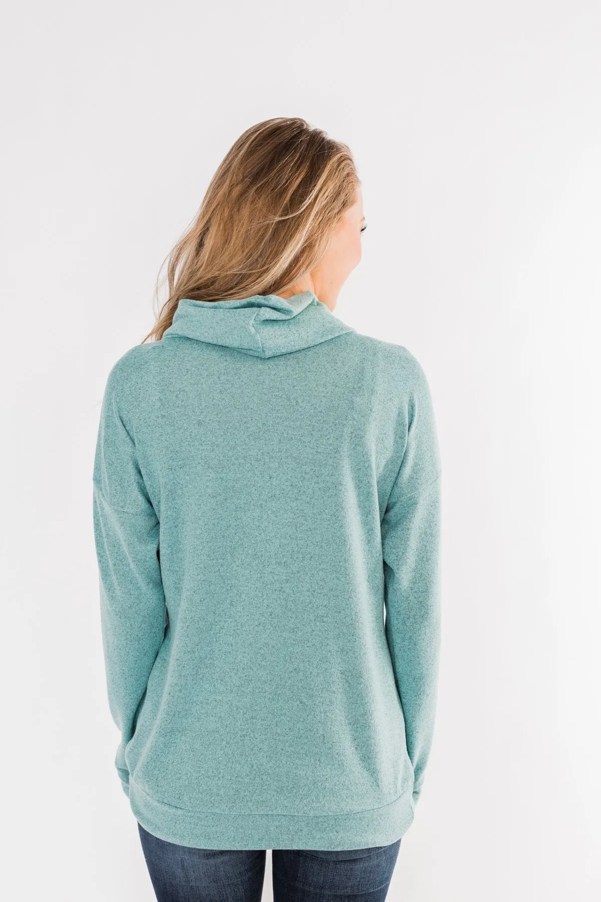 Twist of Winter Cowl Neck Top- Light Blue