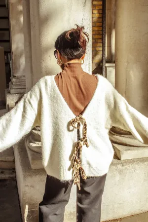 V Cut Ribbon Tie Jumper