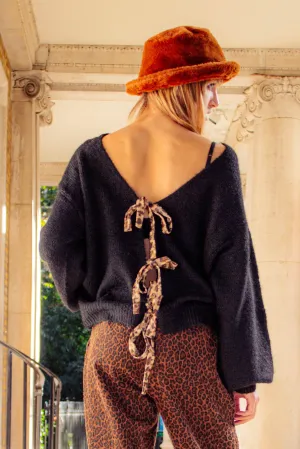 V Cut Ribbon Tie Jumper