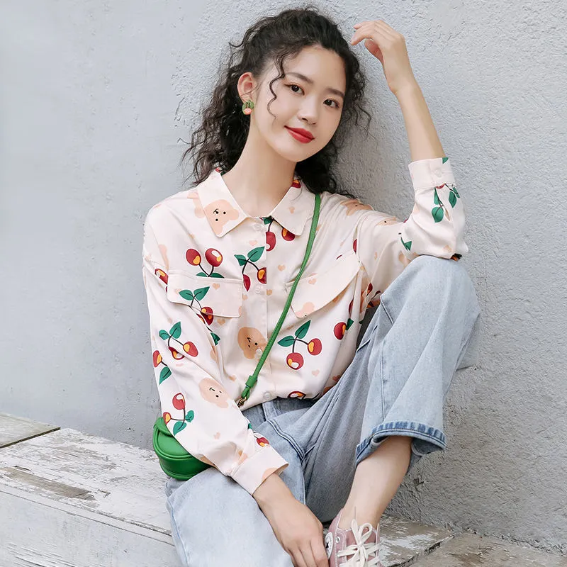 Vintage Style Cherries Long Sleeve Shirt