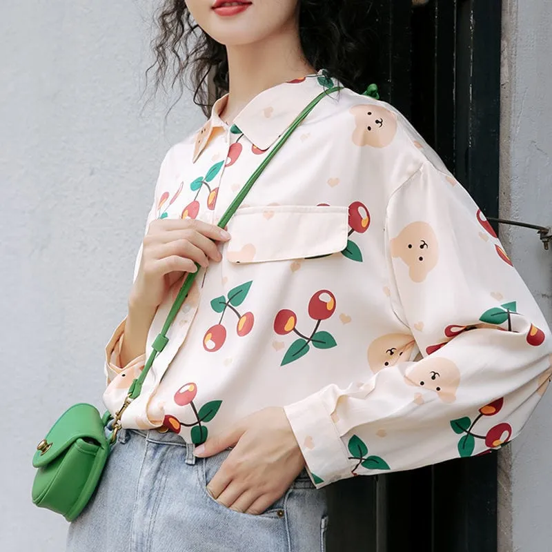 Vintage Style Cherries Long Sleeve Shirt
