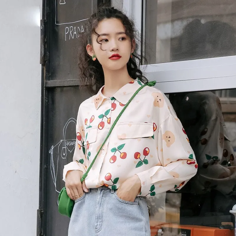 Vintage Style Cherries Long Sleeve Shirt