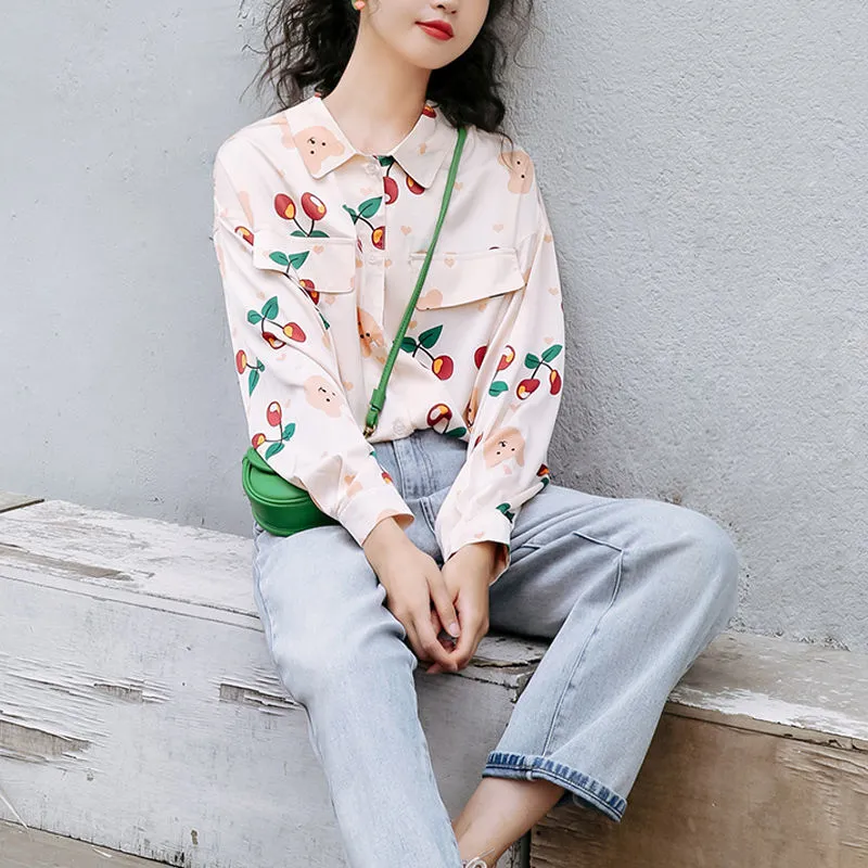 Vintage Style Cherries Long Sleeve Shirt