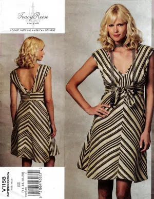 Vogue American Designer 1158 TRACY REESE Womens Sleeveless Bias Cut Dress with V Back & Front Ties Out Of Print Sewing Pattern Size 14 - 20 UNCUT Factory Folded
