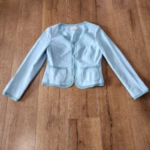 Vtg Nine West leather crochet Powder Blue Crop jacket sm retro capsule Western