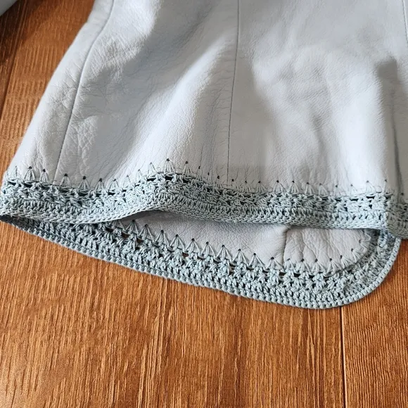 Vtg Nine West leather crochet Powder Blue Crop jacket sm retro capsule Western