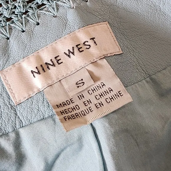 Vtg Nine West leather crochet Powder Blue Crop jacket sm retro capsule Western
