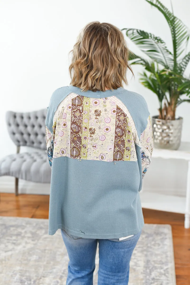 Waverly Mixed Media Boho Thermal Top