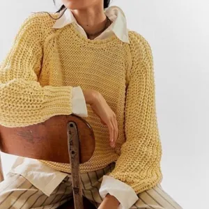 WE THE FREE Heirloom Collection Essential Linen Chunky Knit Crewneck Sweater NEW