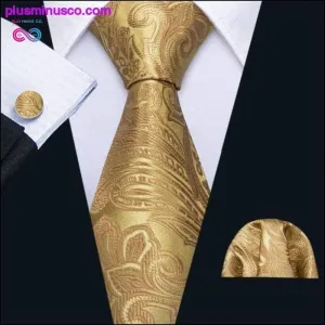 Wedding Tie Gold Paisley Silk Tie Hanky Set 8.5cm Fashion