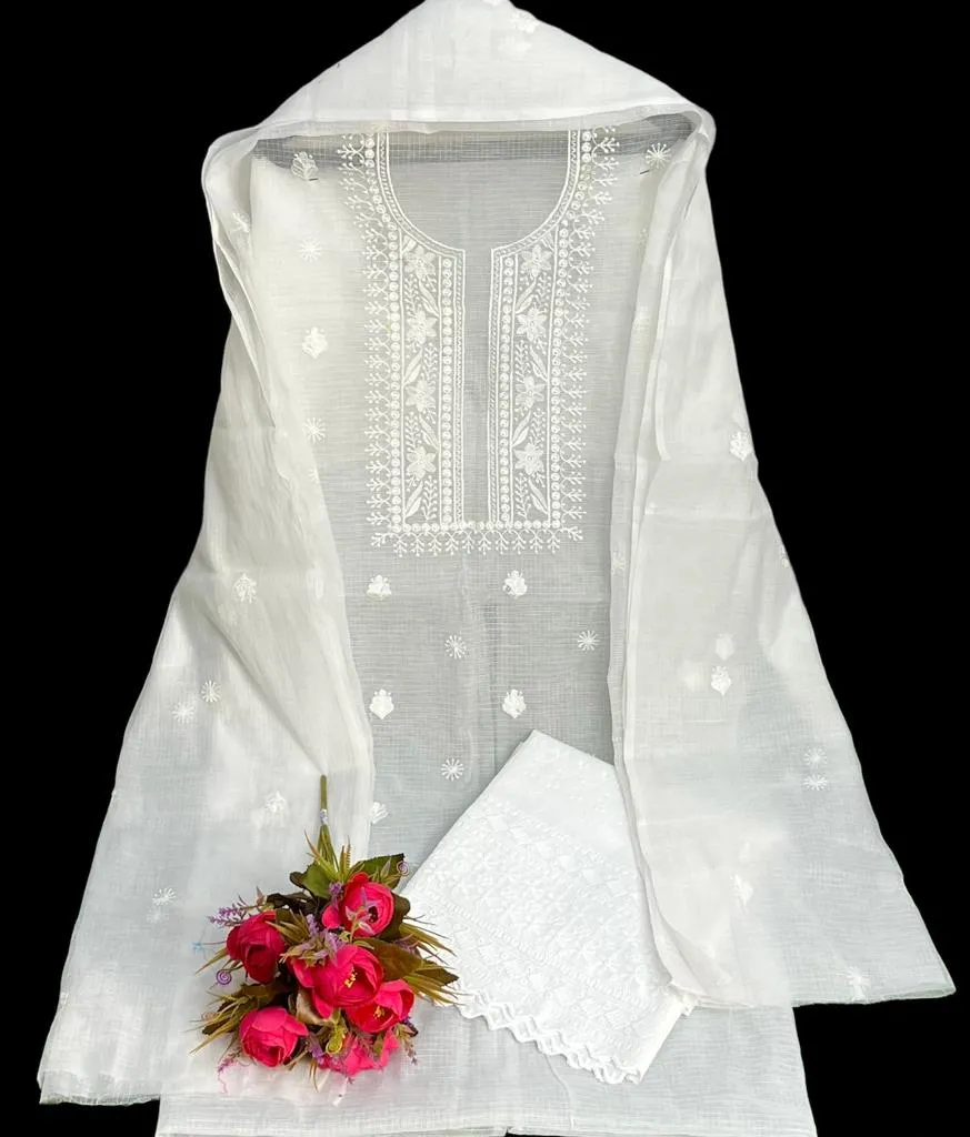 White Kota Doria Suit Set