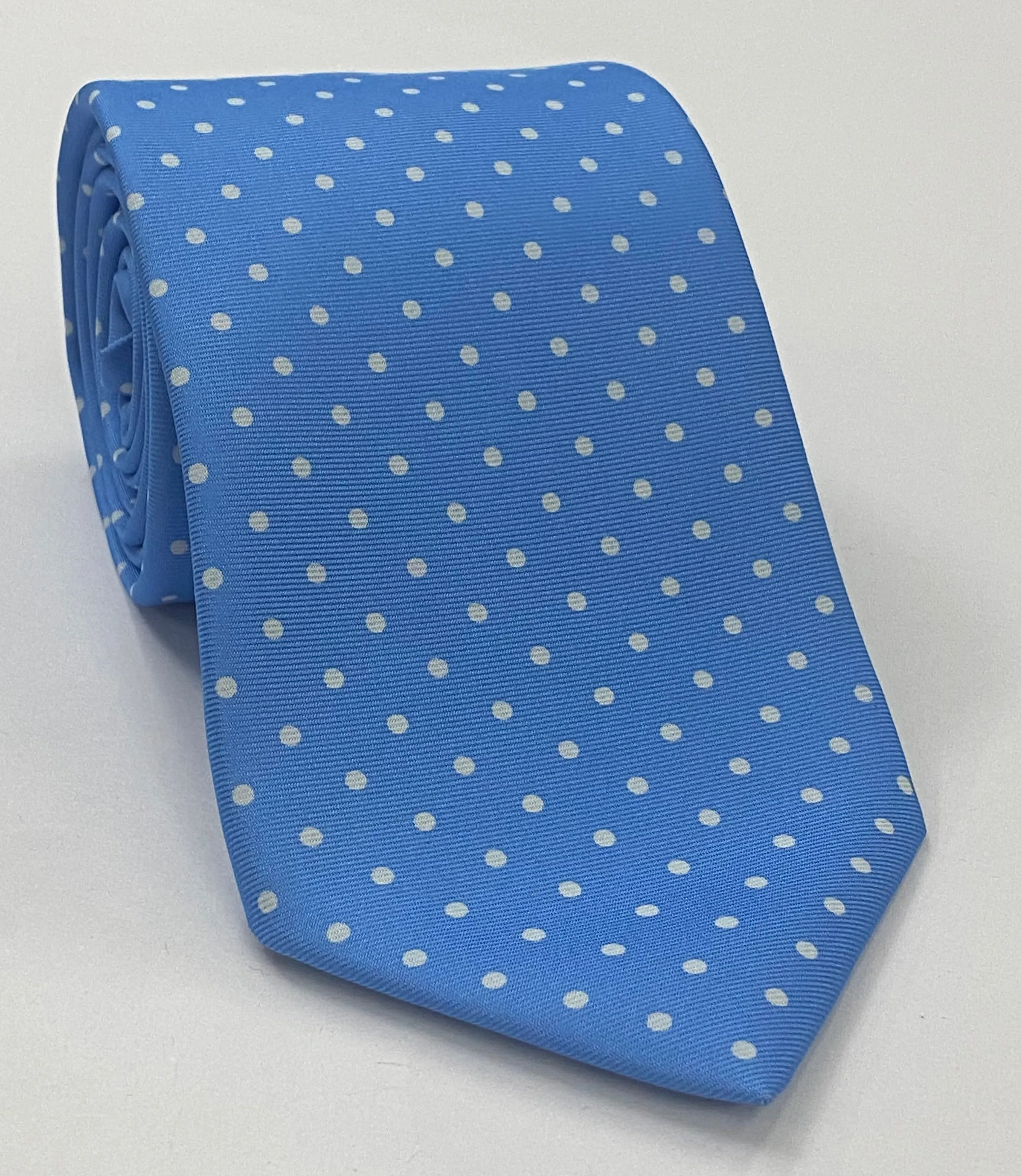 White on Sky Blue Macclesfield Printed Silk Tie MCDT-19