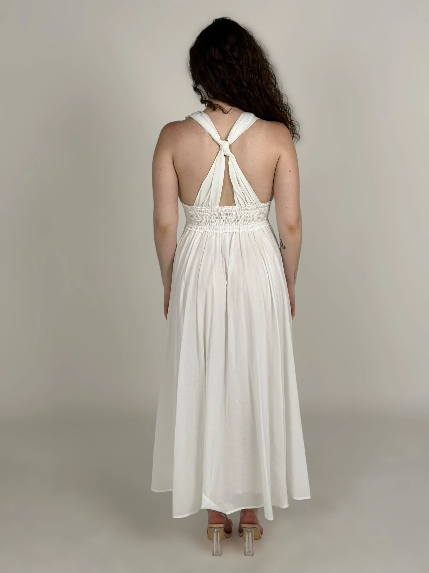 White Sleeveless Woven Midi Dress