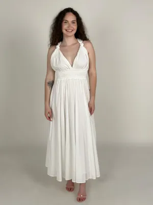 White Sleeveless Woven Midi Dress