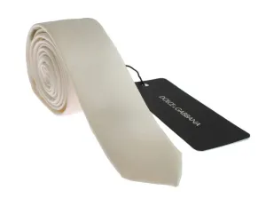 White Solid Silk Skinny Slim Tie