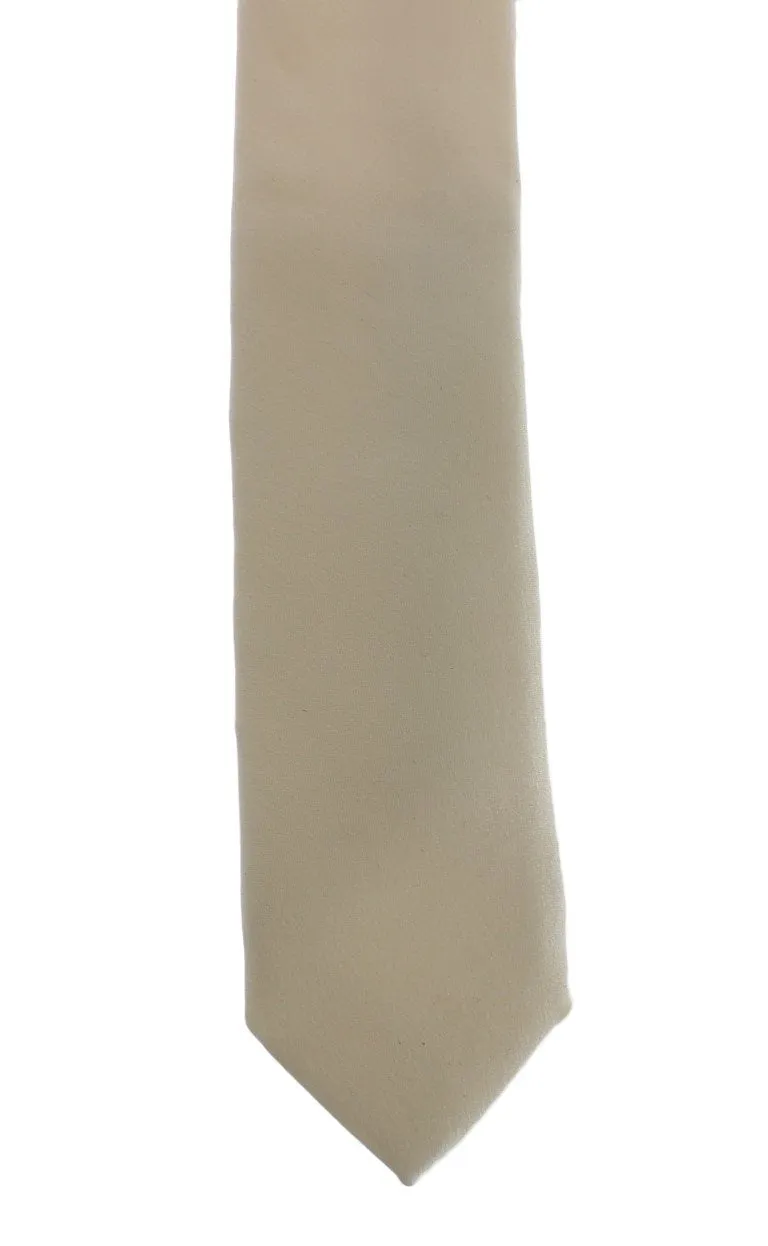 White Solid Silk Skinny Slim Tie