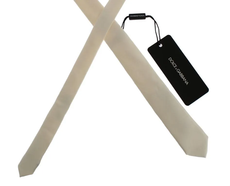 White Solid Silk Skinny Slim Tie