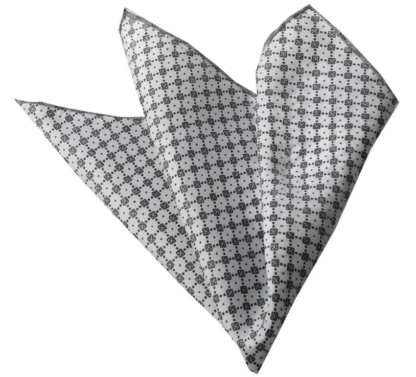 White with Small Black Squares Pocket Square for Men - Premium Silk Handkerchiefs for Suits