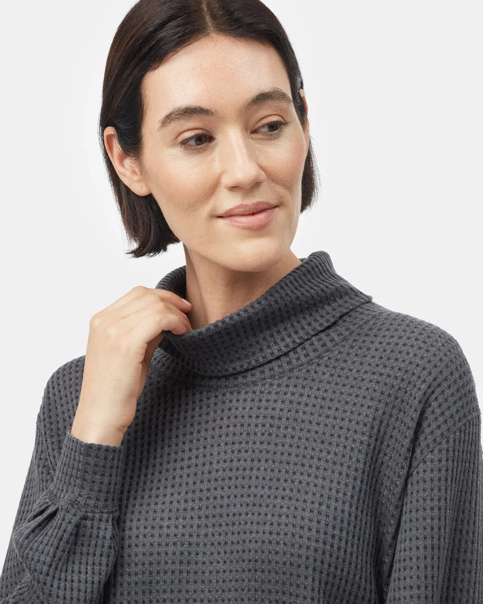 Wide Waffle Cowl Neck Top