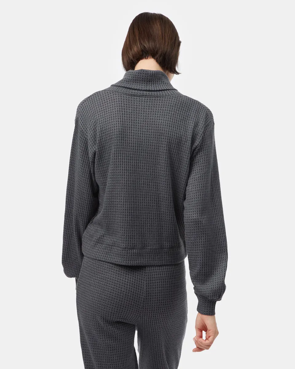 Wide Waffle Cowl Neck Top