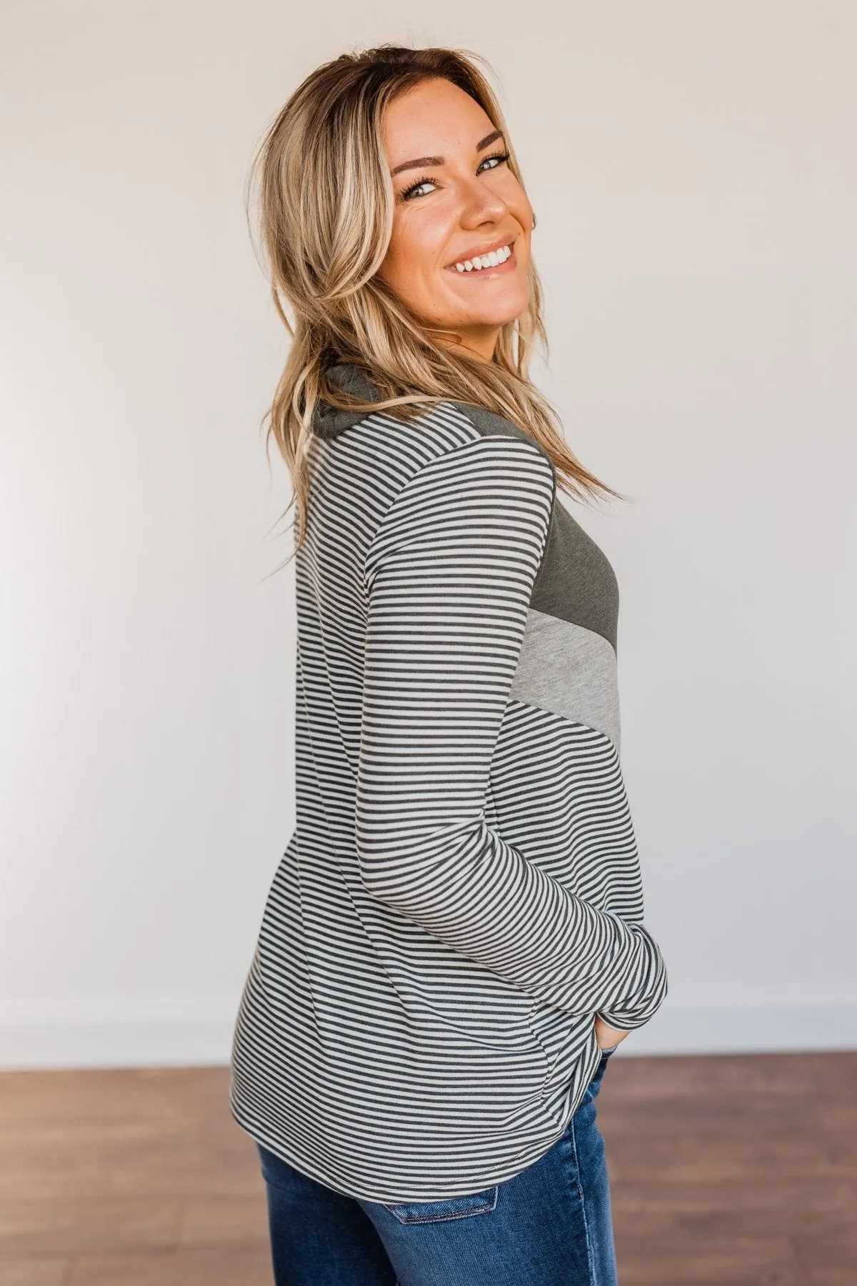Wild Beauty Cowl Neck Color Block- Olive, Grey & Ivory