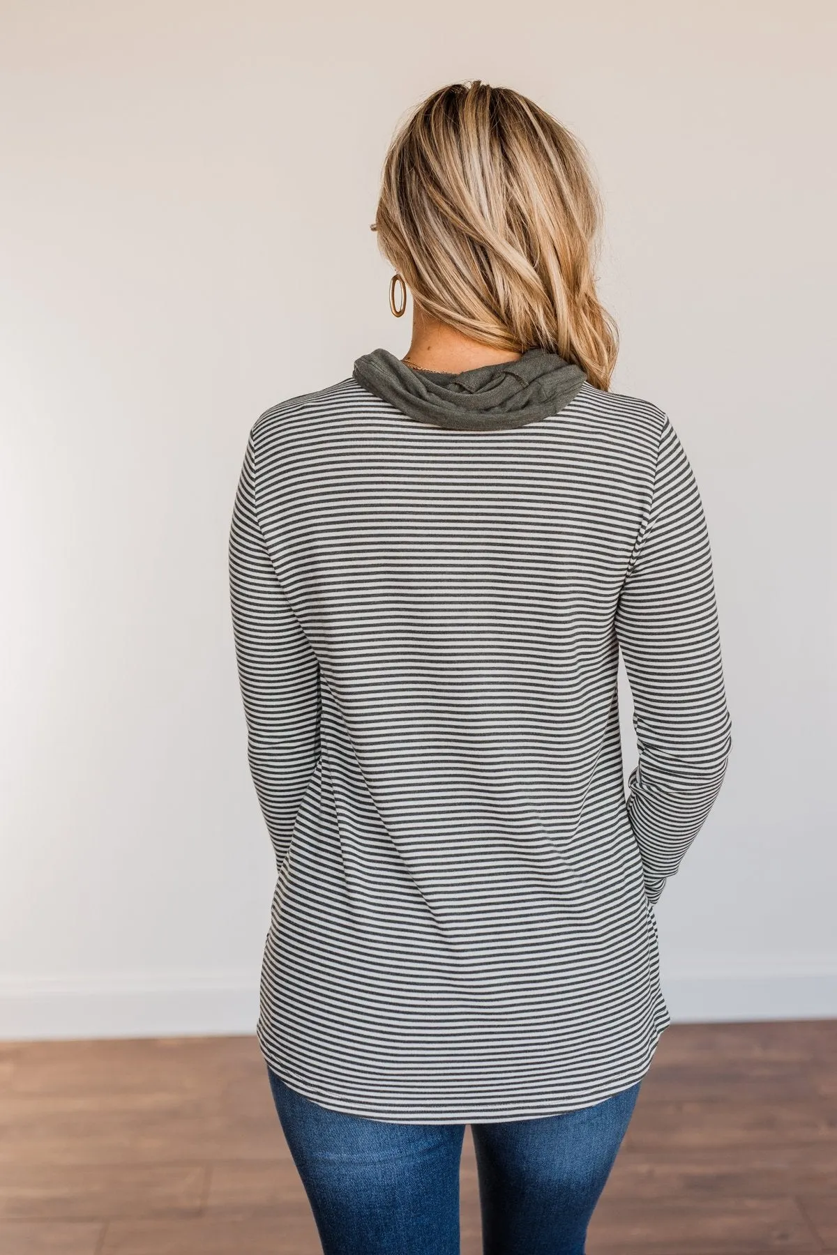 Wild Beauty Cowl Neck Color Block- Olive, Grey & Ivory