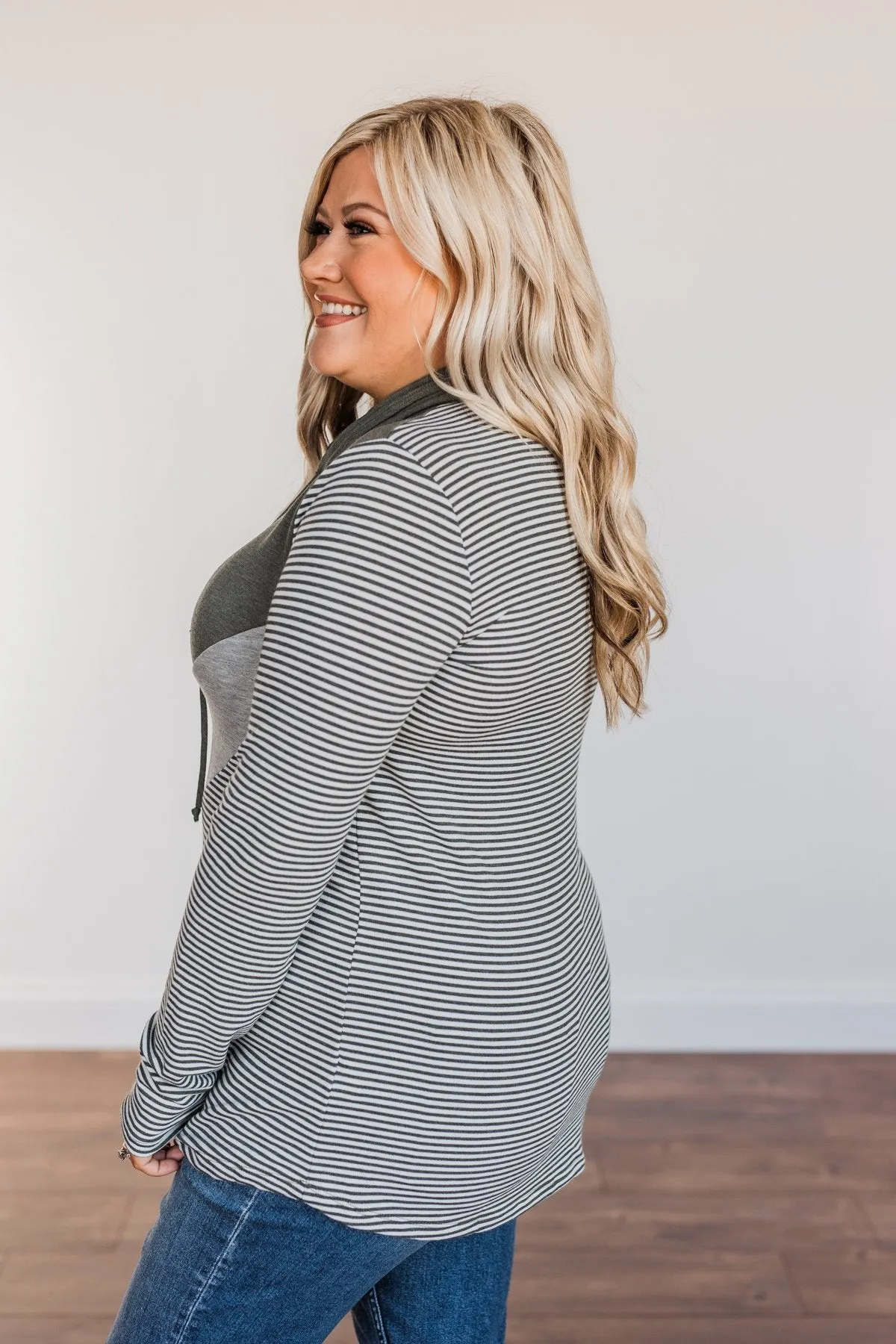 Wild Beauty Cowl Neck Color Block- Olive, Grey & Ivory