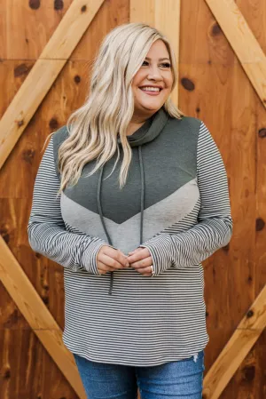 Wild Beauty Cowl Neck Color Block- Olive, Grey & Ivory
