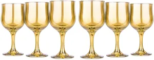 Wine Stemmed Glasses Set 10.5 Oz Modern Crystal Glassware Gold 'Honey' Set of 6