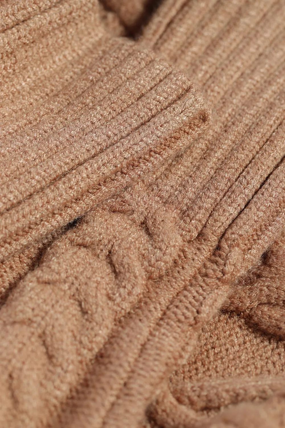Winter Brown High Neck Textured Bodycon Sweater Dress