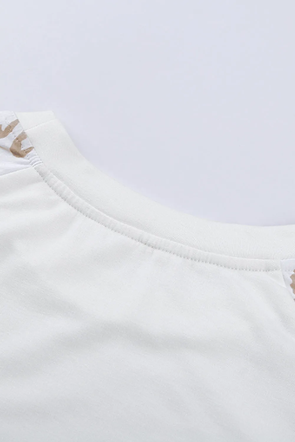 Women Beige Leopard Print Bubble Sleeve Top