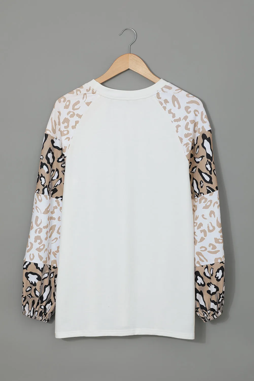 Women Beige Leopard Print Bubble Sleeve Top