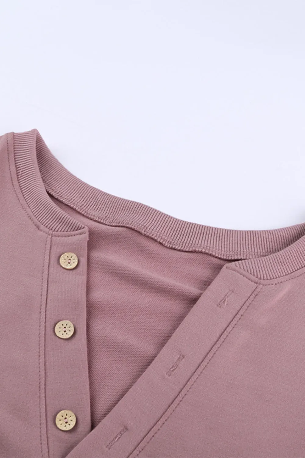 Women Pink Buttoned V Neck Cotton Loose Fit Top