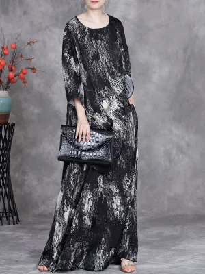 Women Summer Artsy Irregular Hem O-Neck Loose Suits
