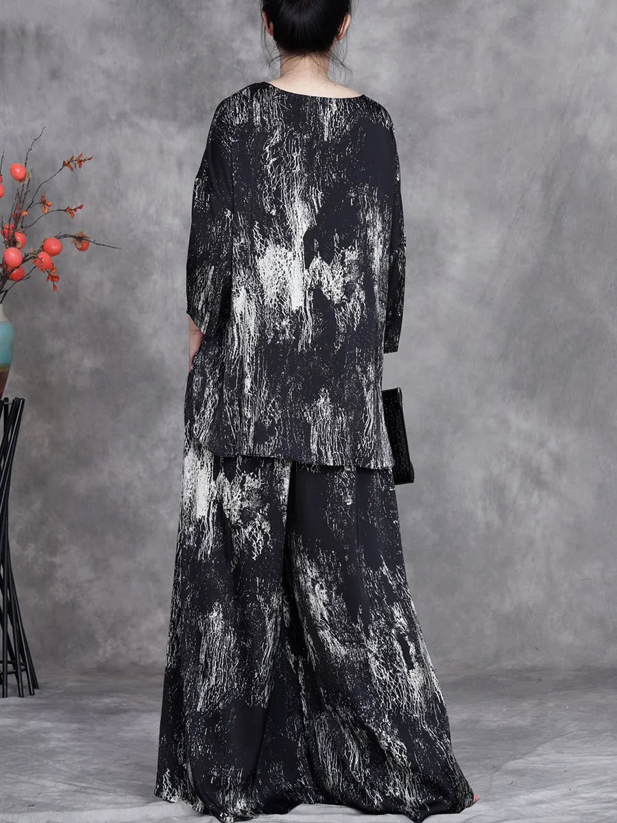 Women Summer Artsy Irregular Hem O-Neck Loose Suits