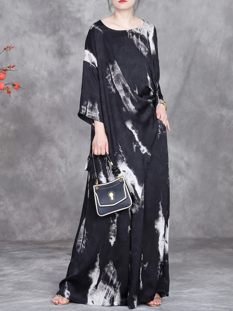 Women Summer Artsy Irregular Hem O-Neck Loose Suits
