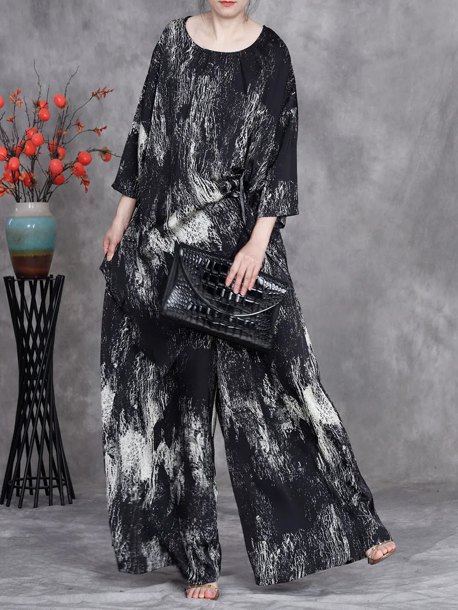 Women Summer Artsy Irregular Hem O-Neck Loose Suits