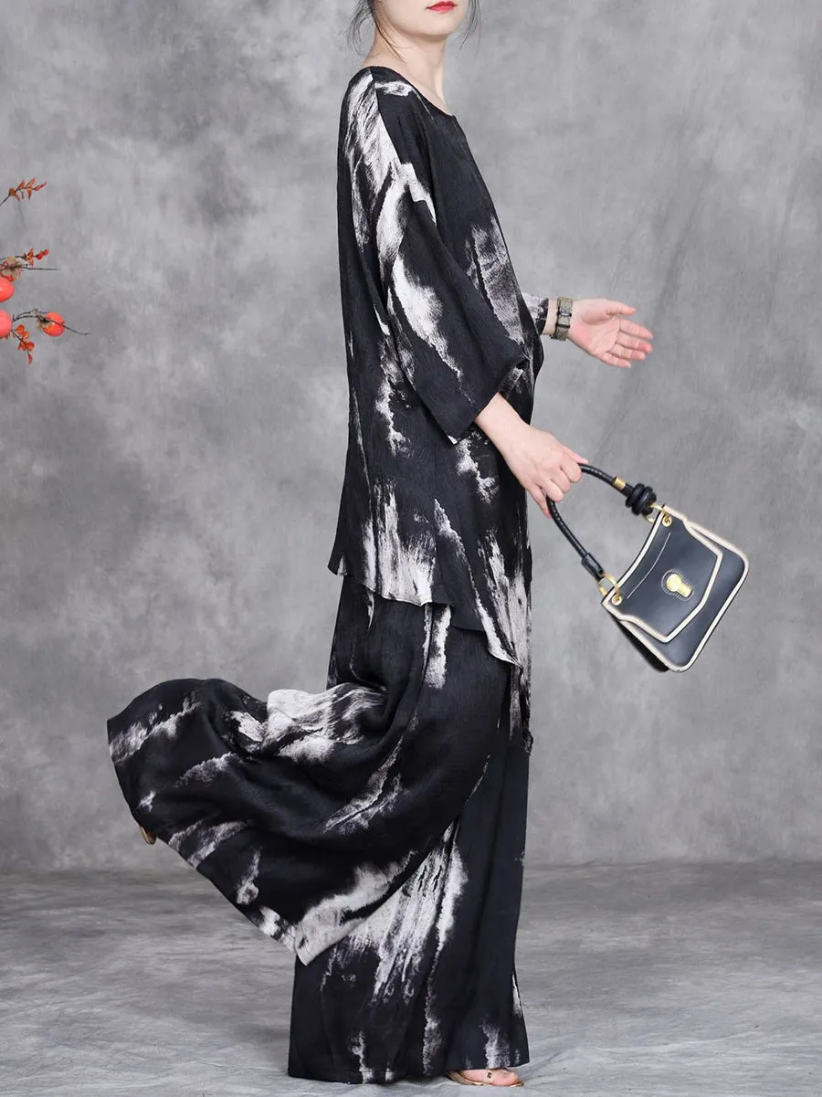 Women Summer Artsy Irregular Hem O-Neck Loose Suits