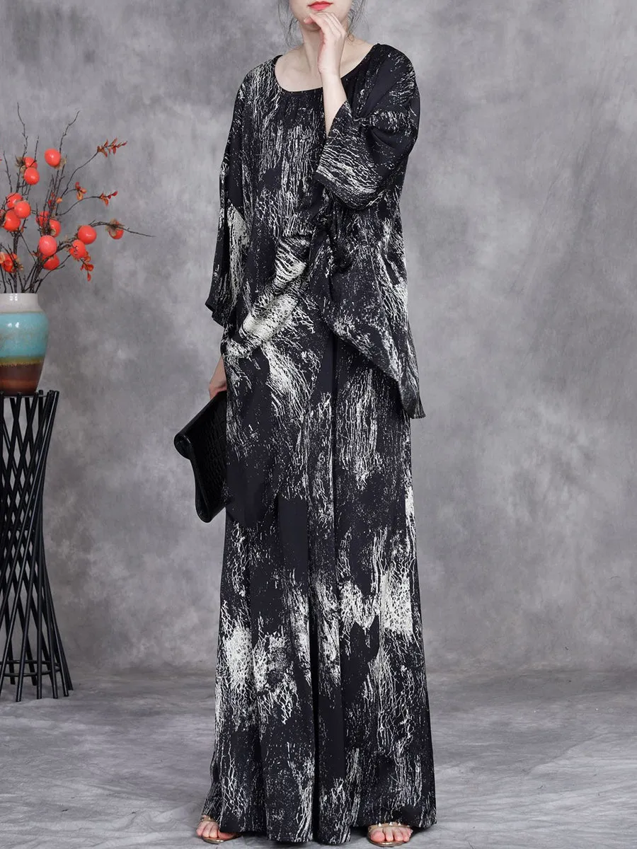 Women Summer Artsy Irregular Hem O-Neck Loose Suits