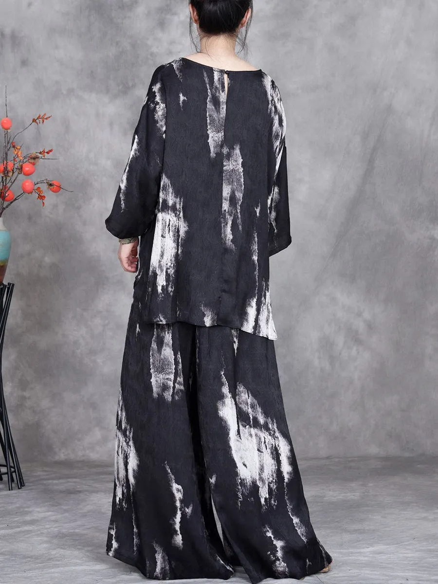 Women Summer Artsy Irregular Hem O-Neck Loose Suits