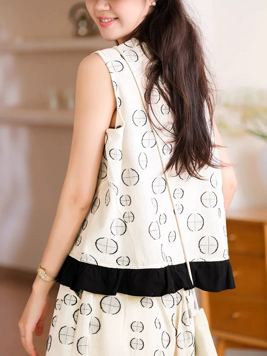 Women Summer Casual Dot Jacquard O-Neck 100%Cotton Suits