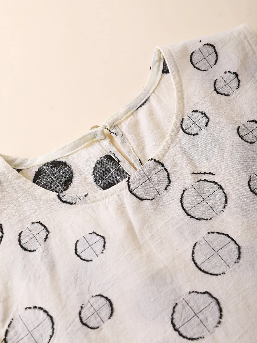Women Summer Casual Dot Jacquard O-Neck 100%Cotton Suits