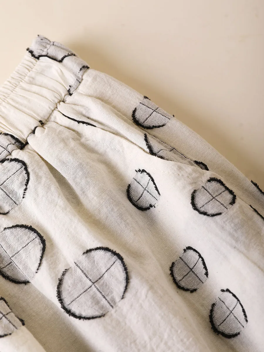 Women Summer Casual Dot Jacquard O-Neck 100%Cotton Suits