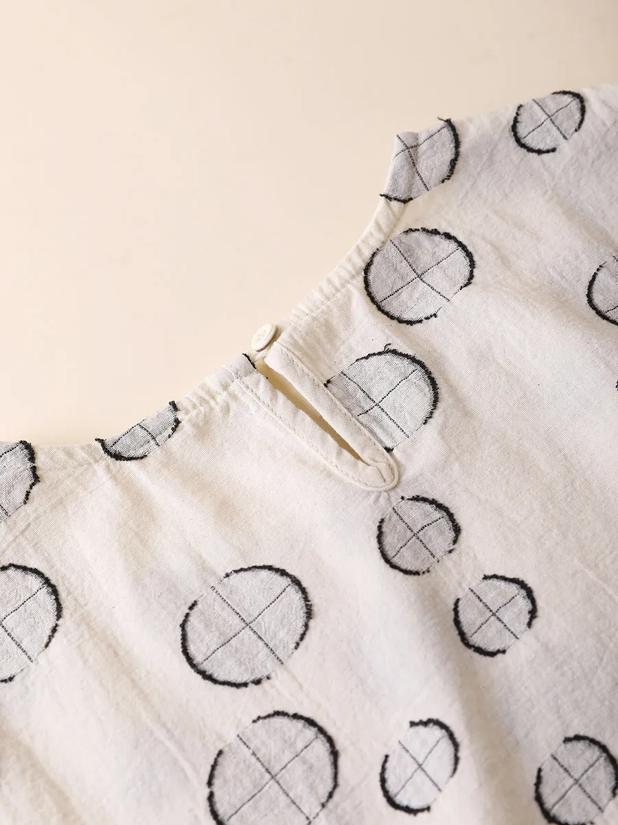 Women Summer Casual Dot Jacquard O-Neck 100%Cotton Suits