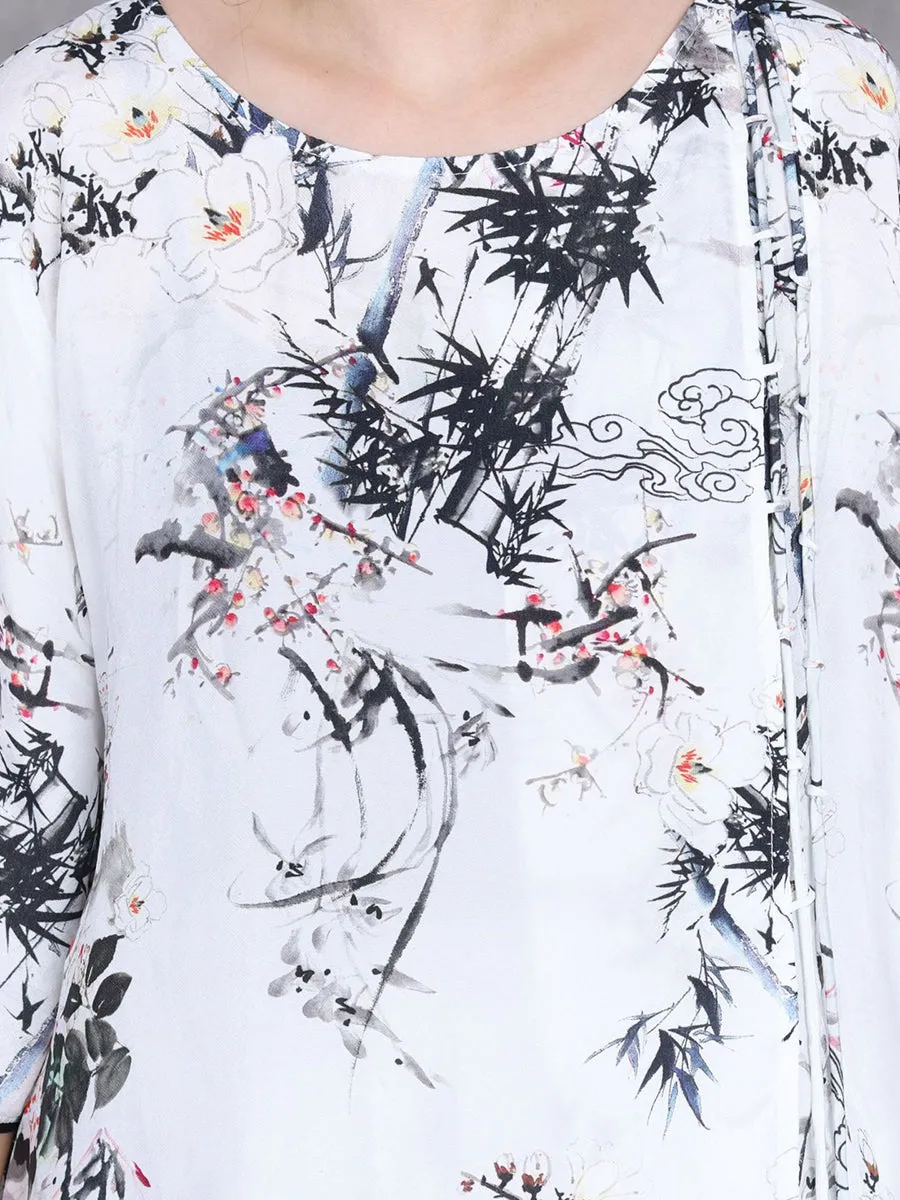Women Summer Ethnic Plant O-Neck Loose Suits