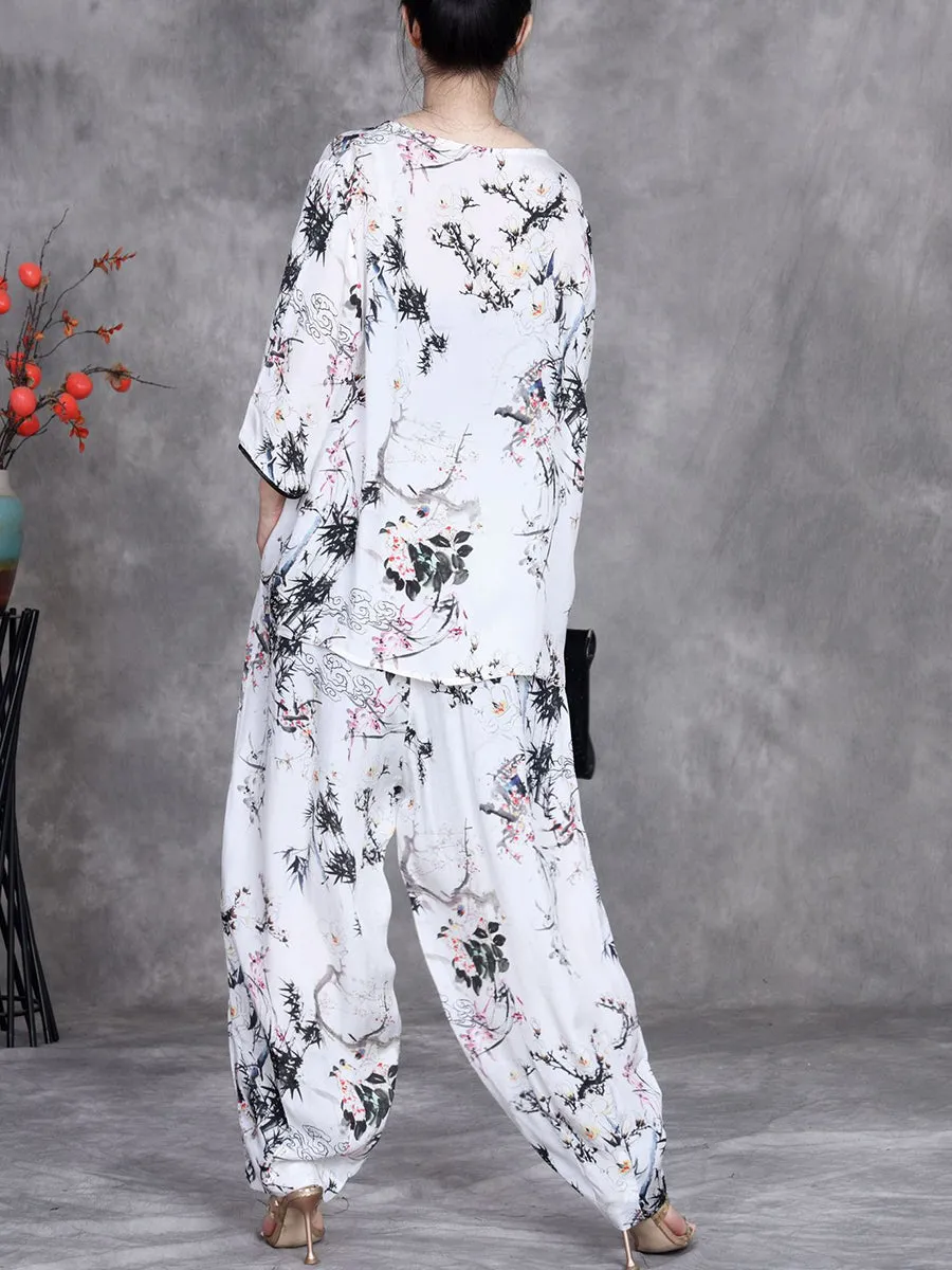 Women Summer Ethnic Plant O-Neck Loose Suits