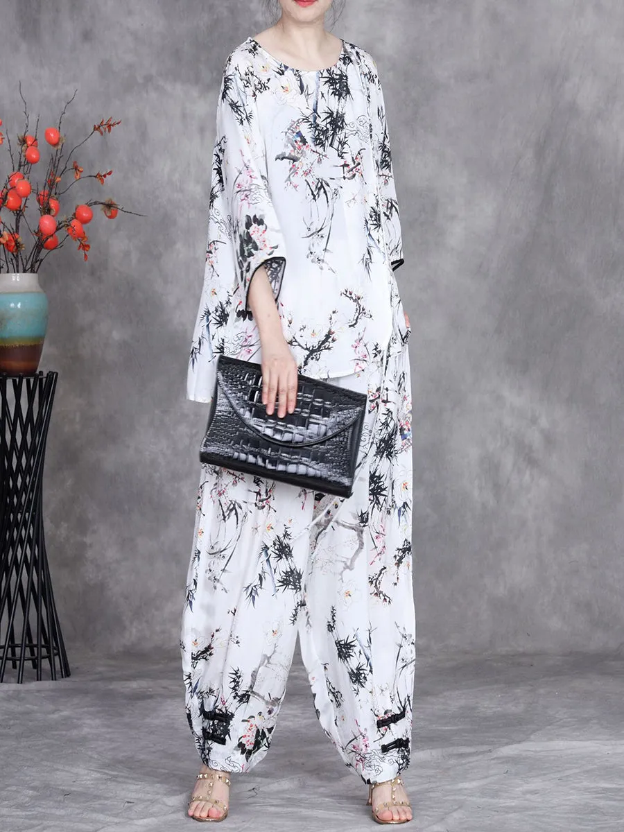 Women Summer Ethnic Plant O-Neck Loose Suits