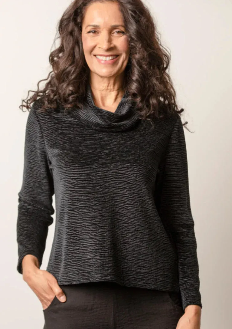 Women's Habitat | Crinkle Velvet Cowl Neck Sweater | Black